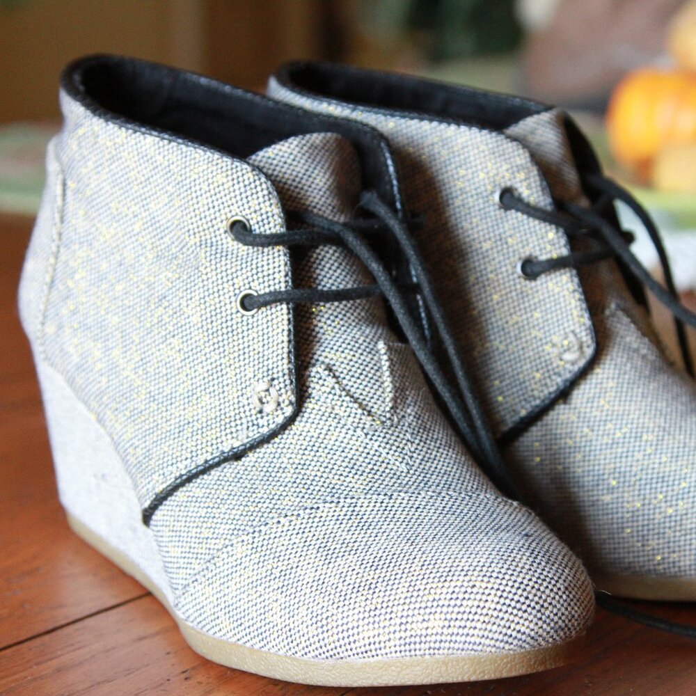 Toms wedge booties. Metallic gold/black/white. Size 7.5
